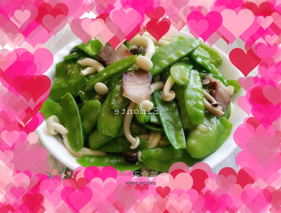 Sautéed Snow Peas with Bacon and Mushrooms
