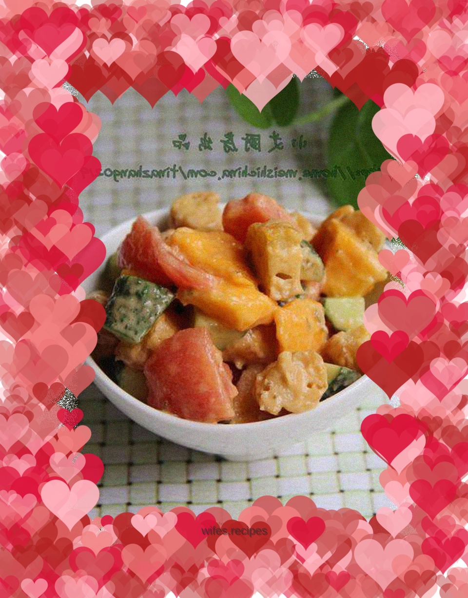 Fried dough sticks fruit and vegetable salad