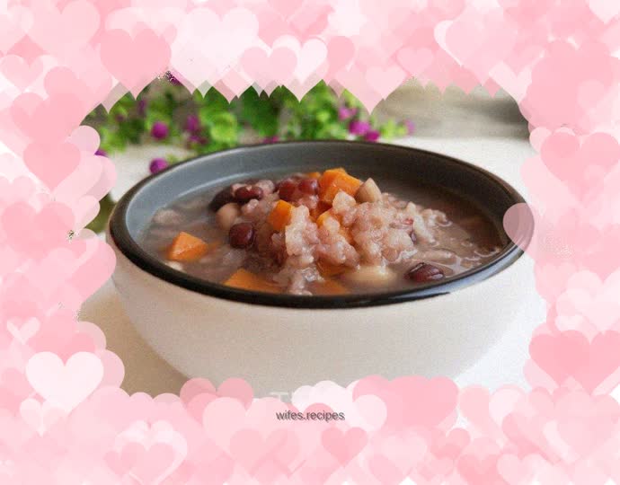 Electric stew pot version of sweet potato, red bean and peanut porridge