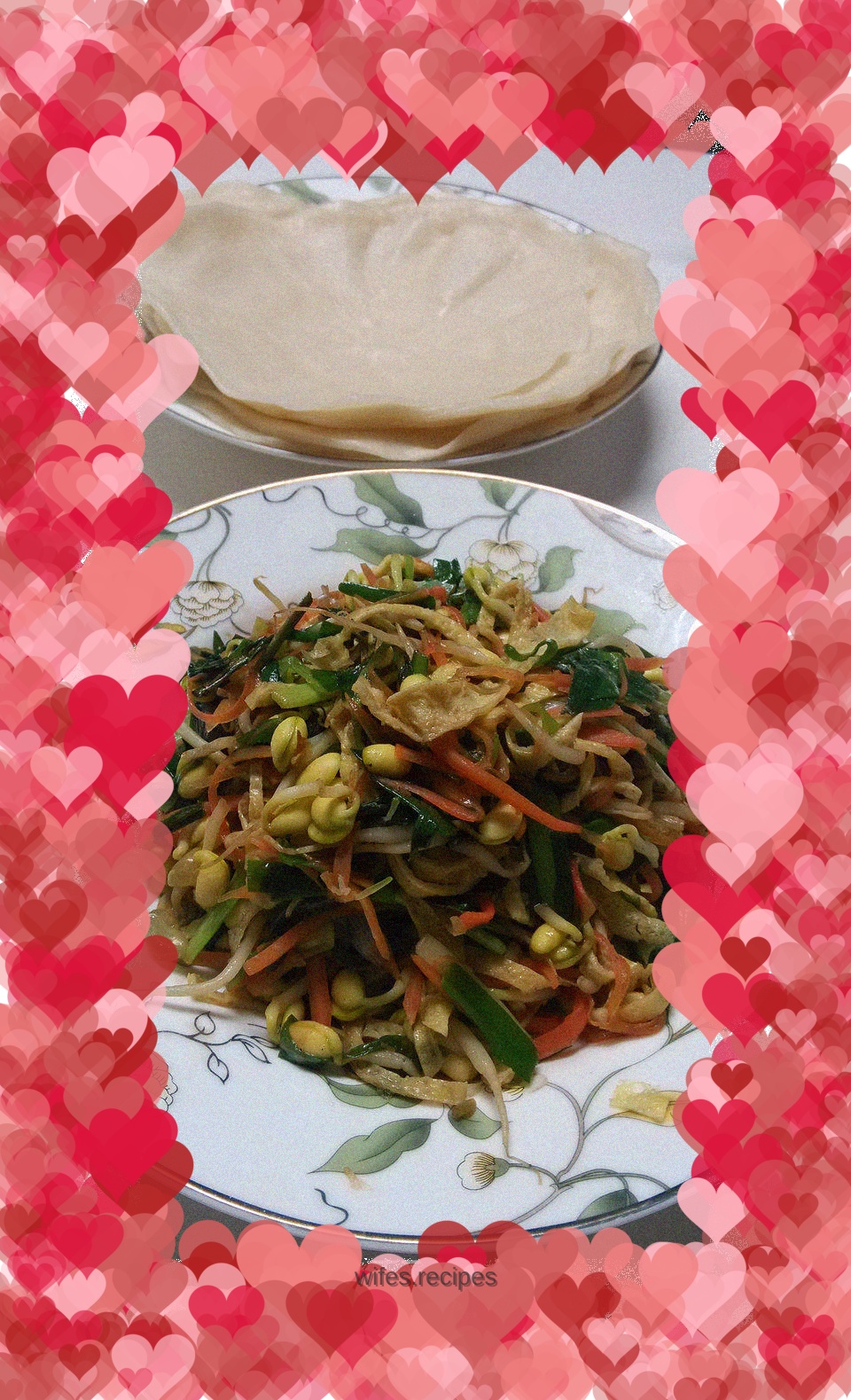 Hot noodle steamed cakes and vegetarian stir-fried vegetables