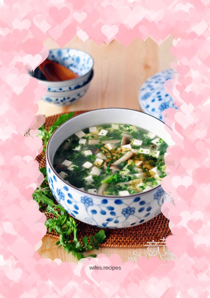 Shepherd's Purse, Crab Mushroom and Tofu Soup