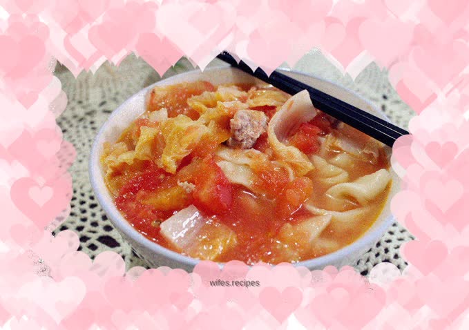 Tomato meatballs hand-made noodles