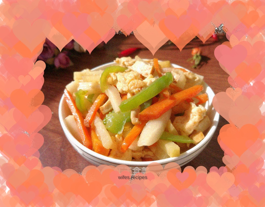 Fried rice cake with kohlrabi duck egg