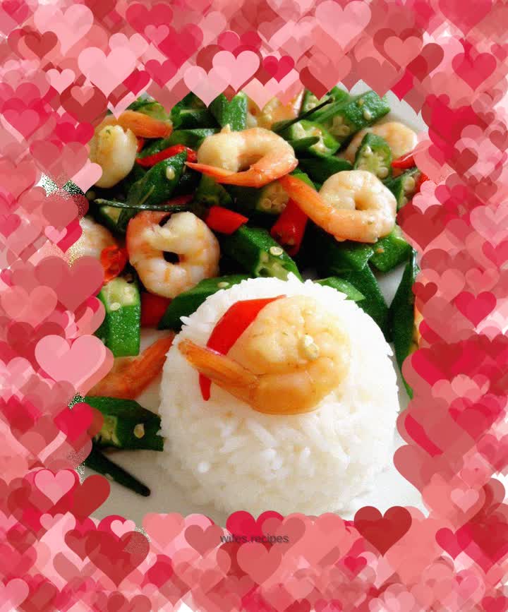 Stir-fried shrimps with okra