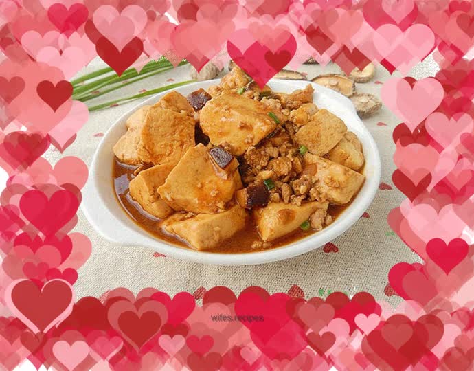 Braised Tofu with Minced Pork and Shiitake Mushrooms