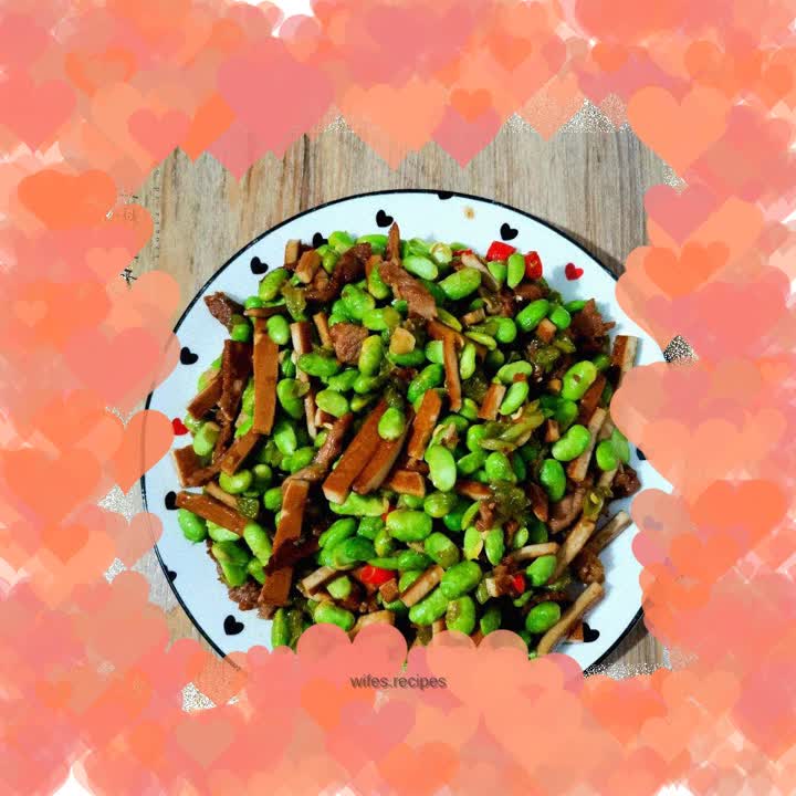 Stir-fried dried tofu with shredded pork and edamame