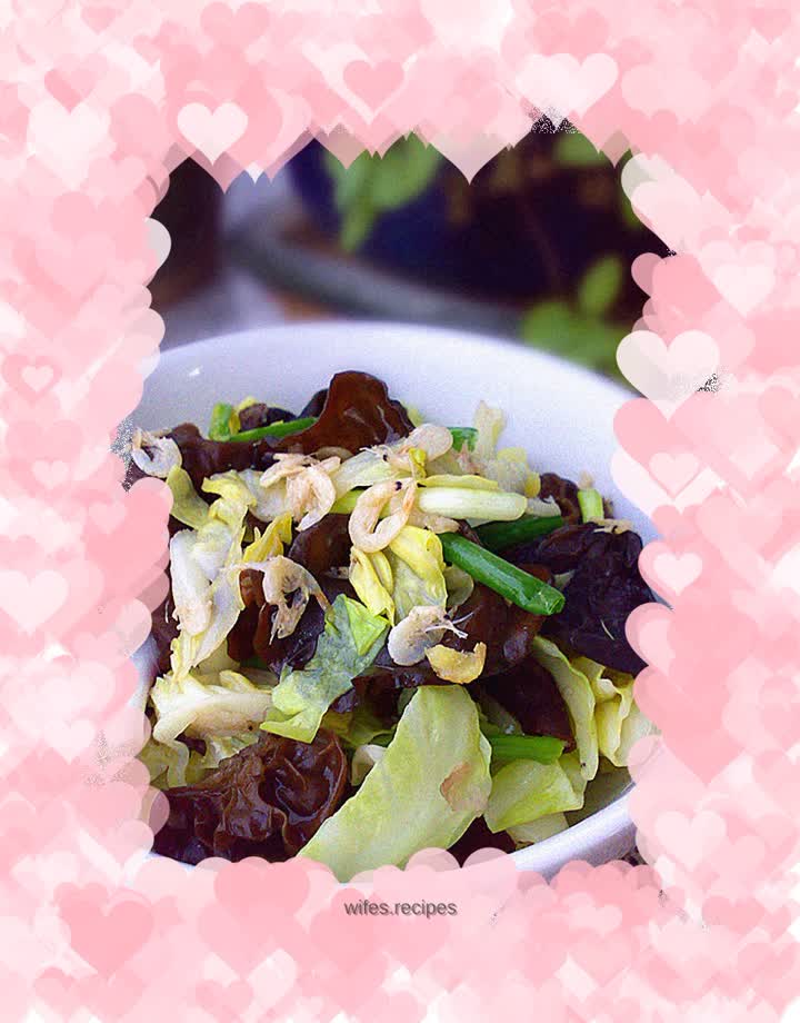 Stir-fried shrimps with cabbage and fungus