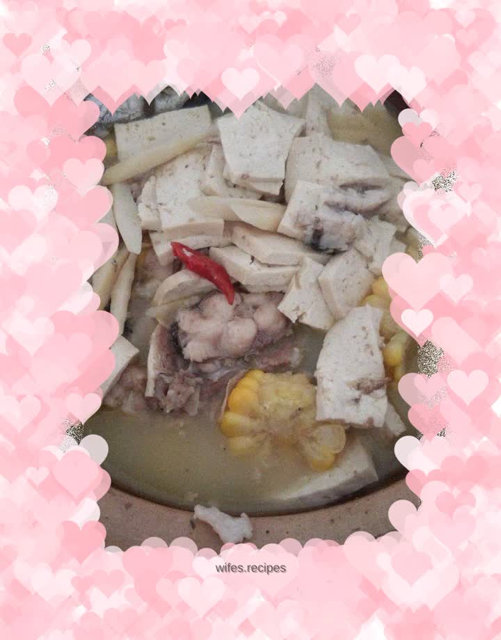 Carp, tofu and corn soup