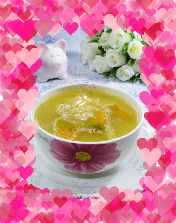 Oatmeal, red pumpkin and rice porridge