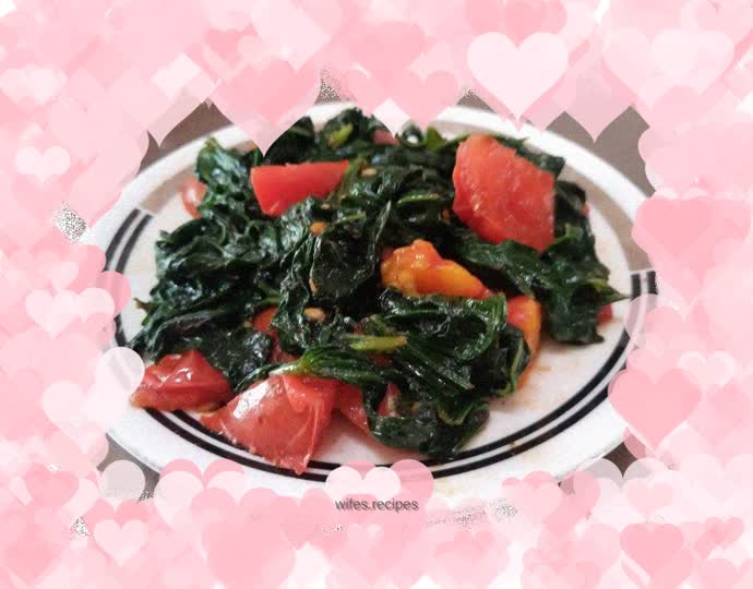 Stir-fried sweet potato leaves with tomatoes