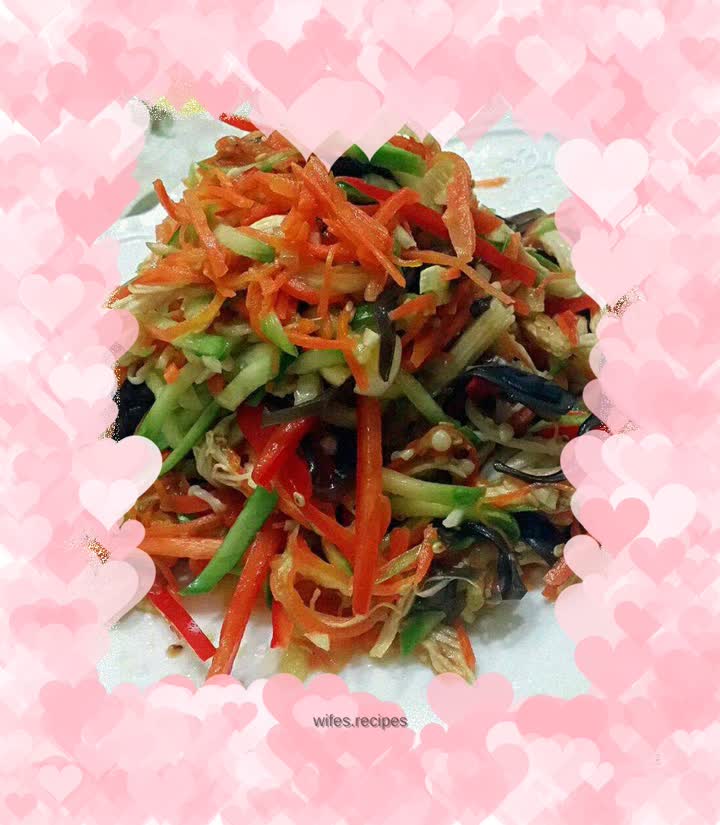 Colorful chicken shreds