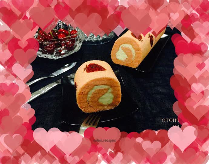 Pink strawberry cake roll