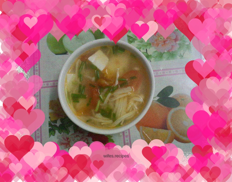 Enoki Mushroom Tomato Tofu Soup