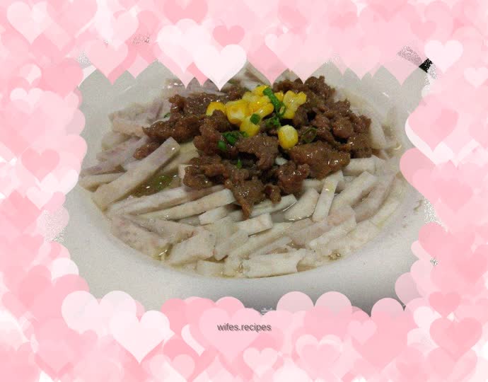 Minced beef and steamed shredded taro