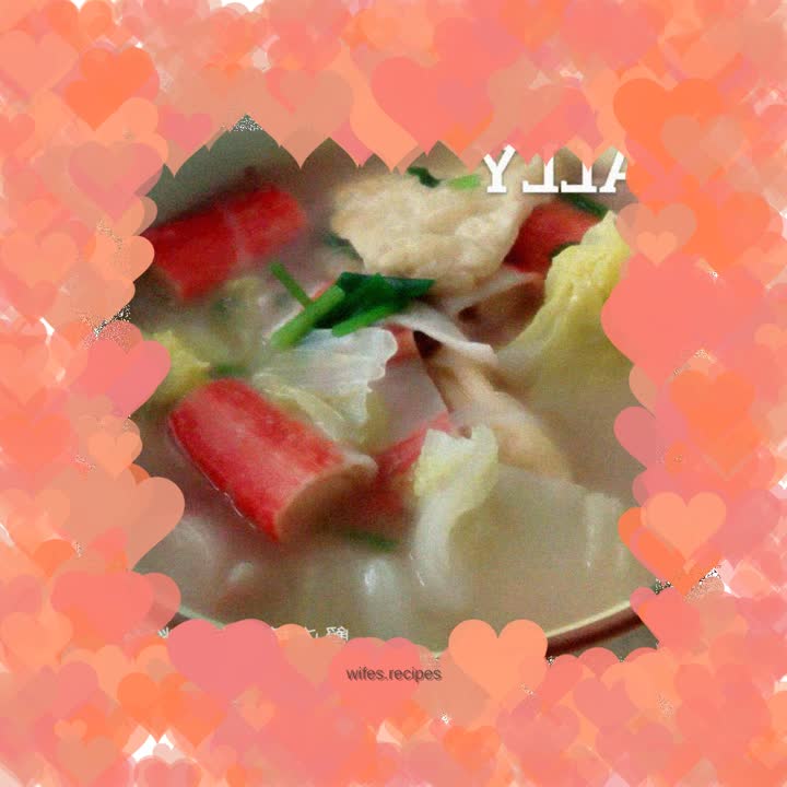 Crab sticks, baby cabbage and vermicelli in clay pot