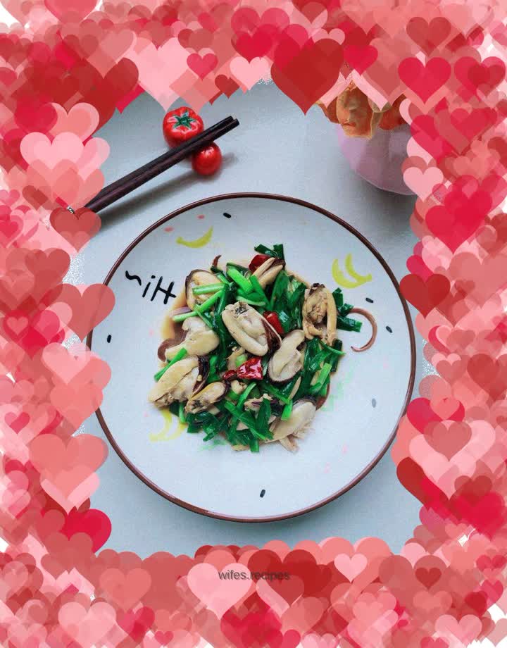 Stir-fried mussels with leeks