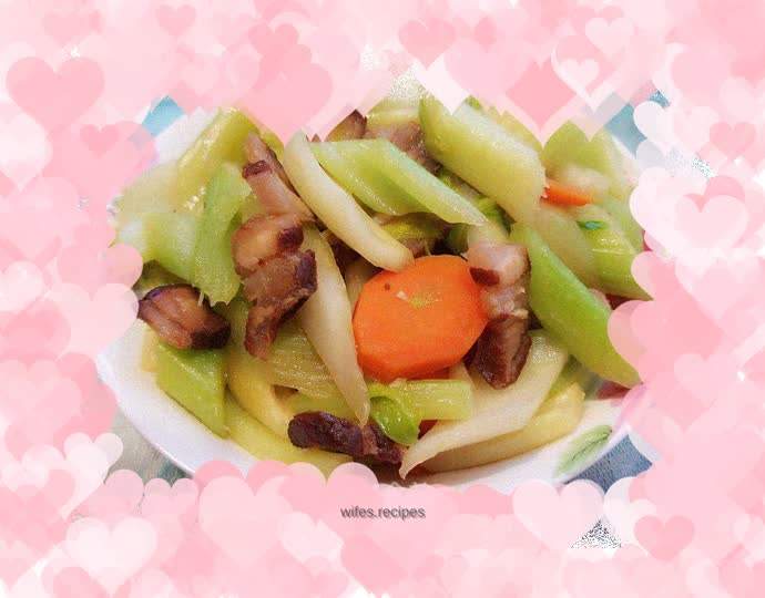 Stir-fried bacon and celery