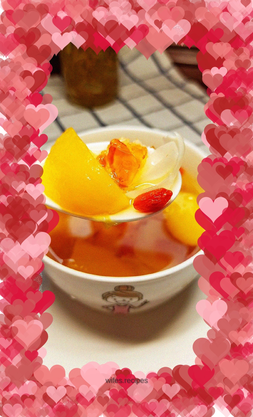 Peach gum, yellow peach and lily soup