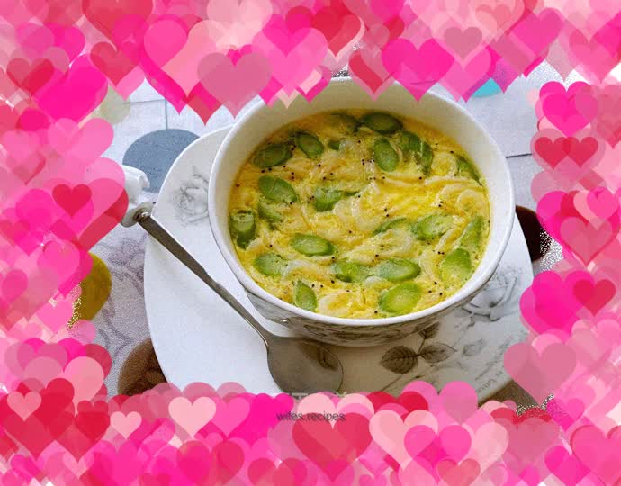 Steamed Egg with Asparagus and Shrimp Skin