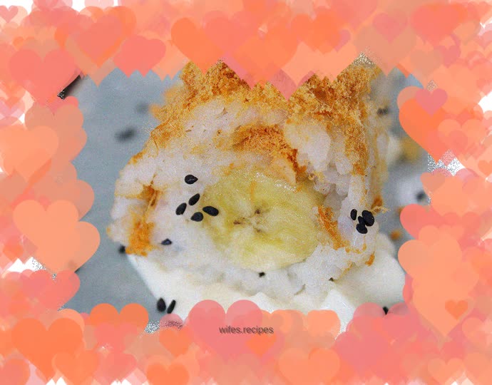 Banana and meat floss rice rolls