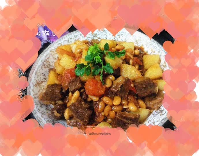 Beef stew with tomato sauce and soybeans