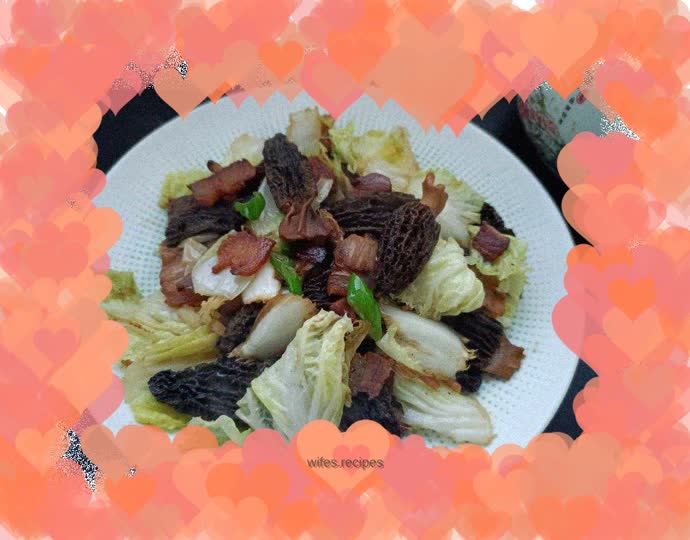 Stir-fried bacon with morels and cabbage