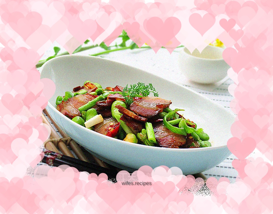 Stir-fried broad beans with bacon