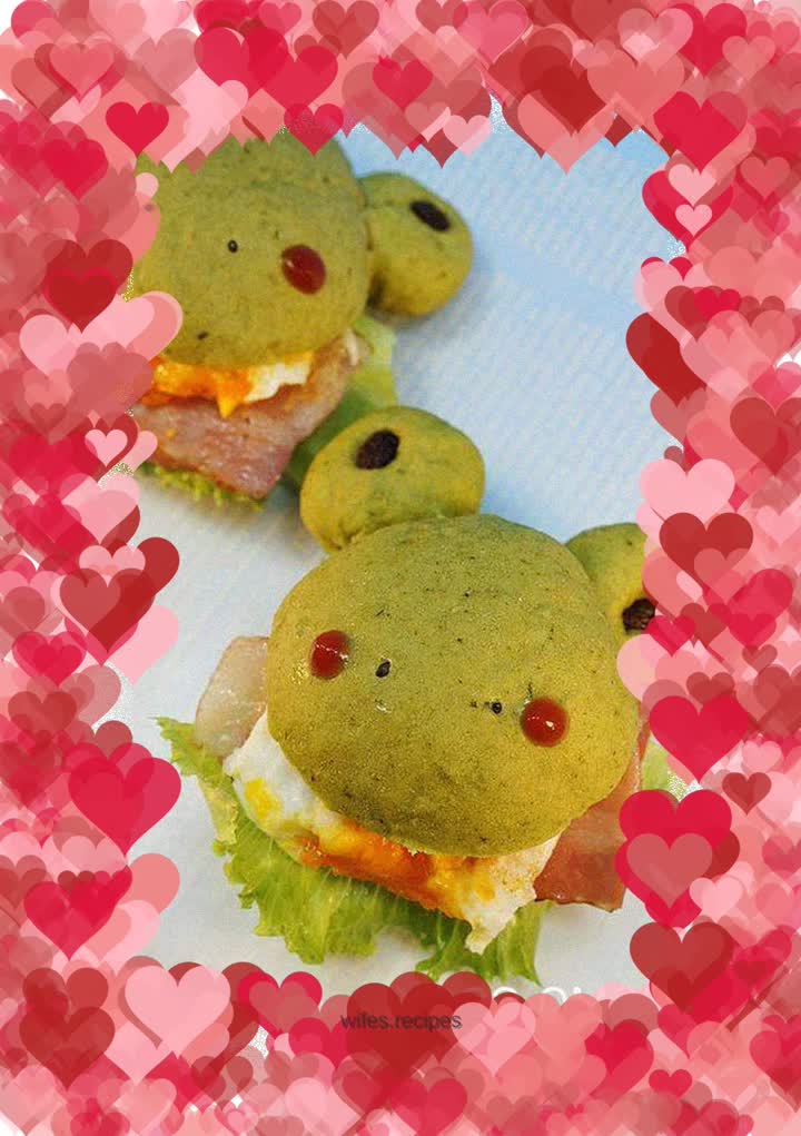 Cute little frog spinach burger