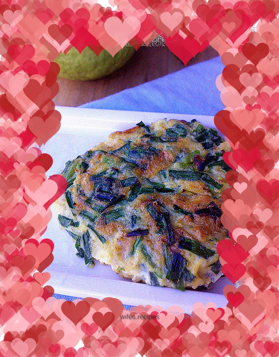 Omelette with leek sprouts