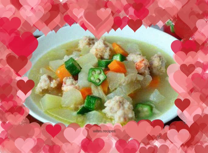 Braised Shrimp and Meatballs in Vegetable Soup