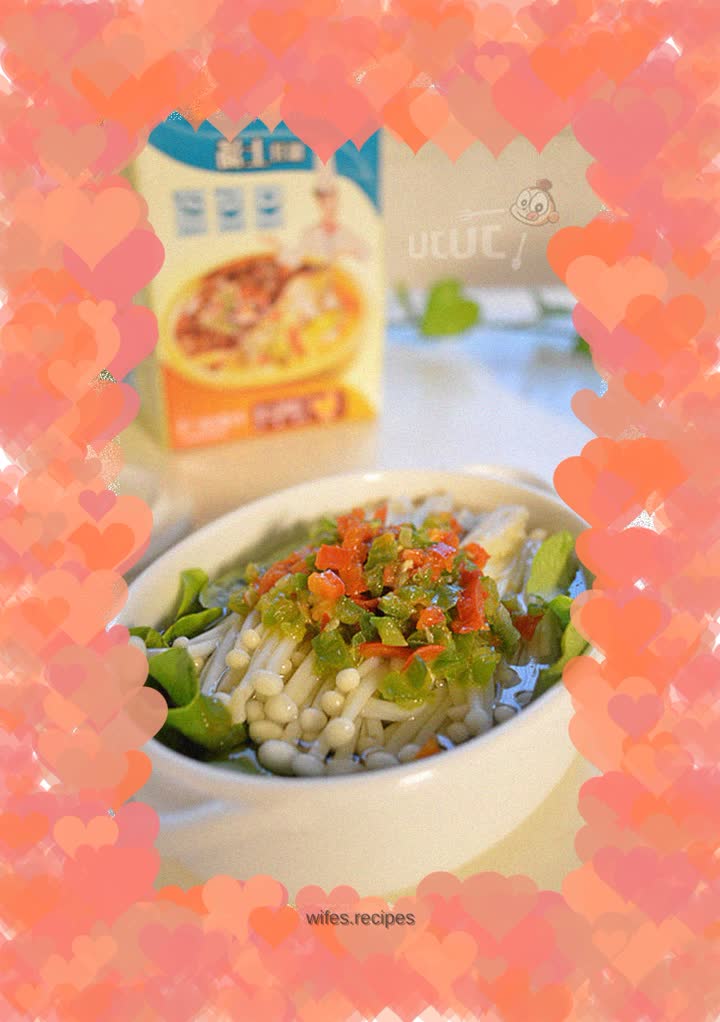 Enoki mushrooms in soup