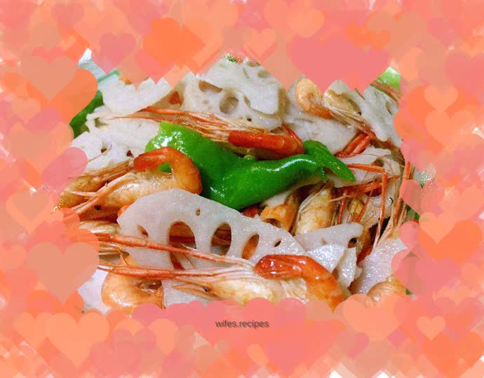 Stir-fried river shrimp and lotus root slices