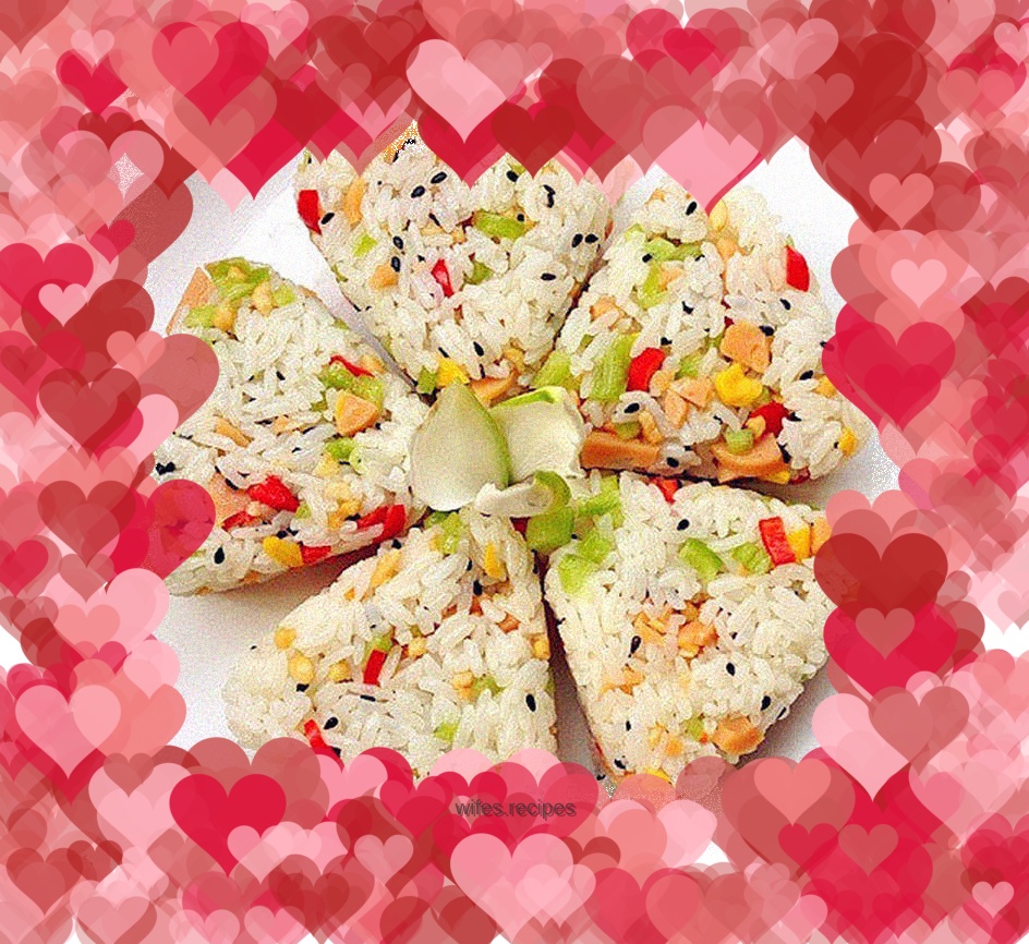 Black sesame corn sausage rice balls made for my son