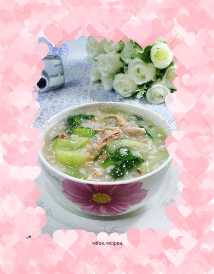 Squid, green vegetables and rice porridge