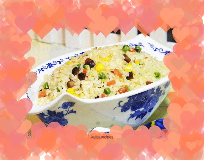 Fried rice with gold and silver egg fork