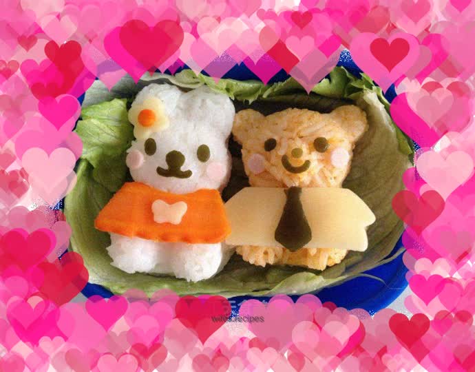 Cartoon Meat Floss Bento—Cute and childlike rice balls