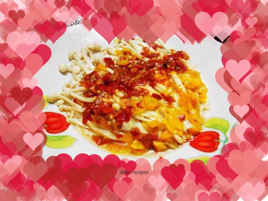 Lazy person’s quick dish-chopped pepper and enoki mushrooms
