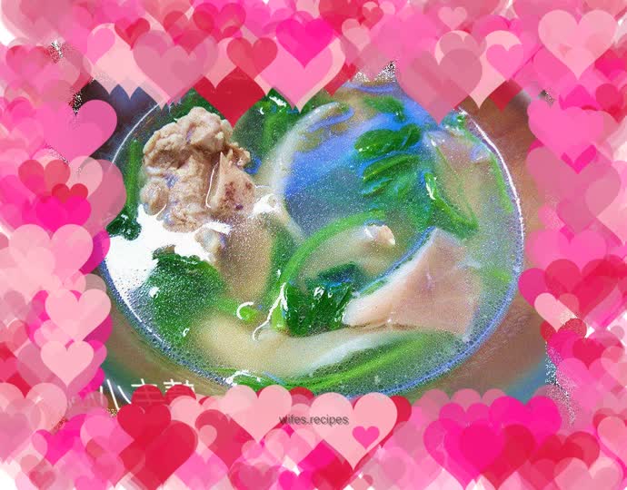 Pea tip oyster mushroom and pork ribs soup