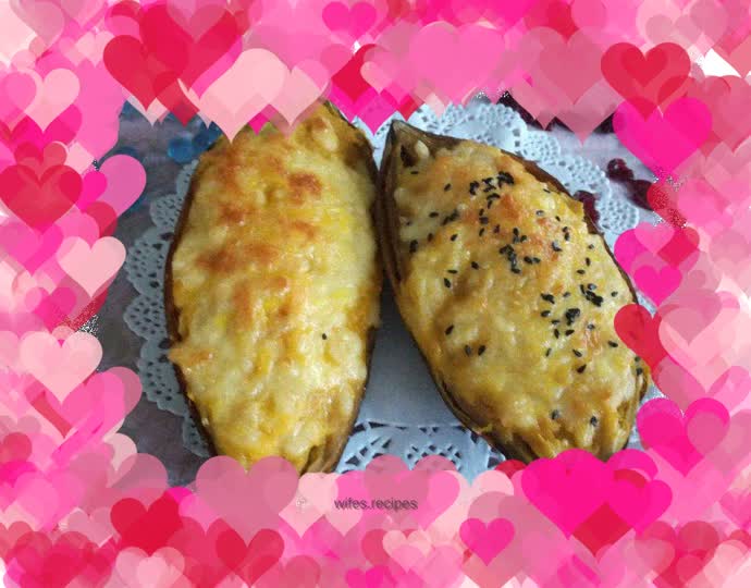 Baked sweet potatoes and taro with cheese