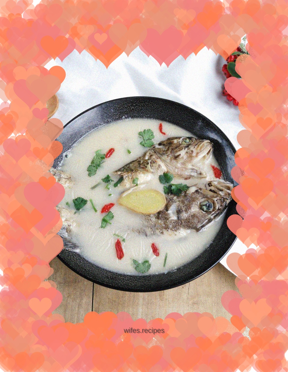 Milky white and black fish soup