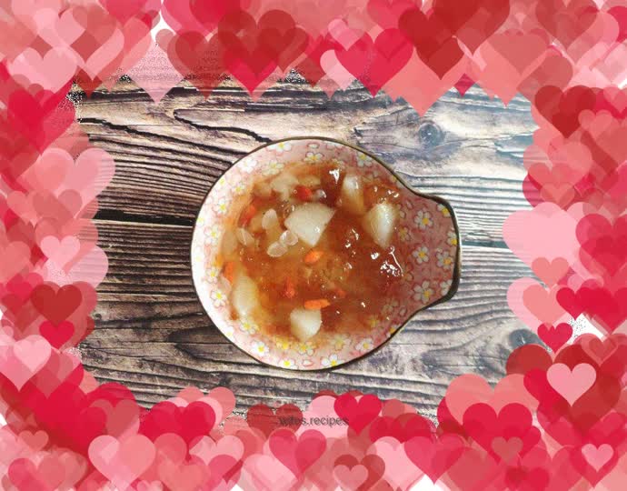 Peach gum, saponin, rice and pear soup