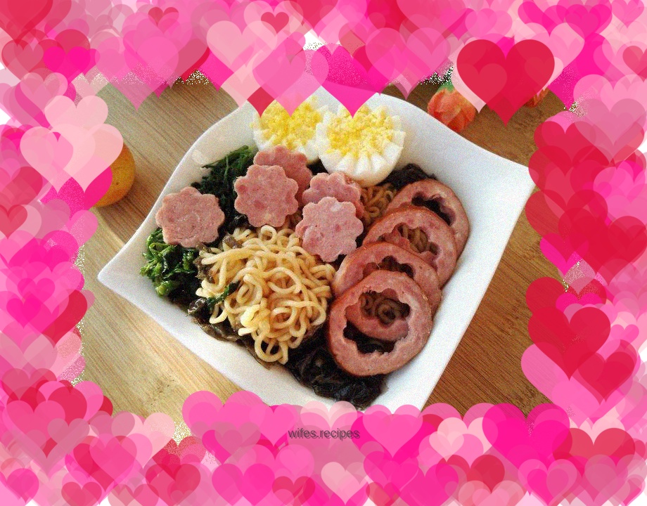 Red sausage and egg noodles