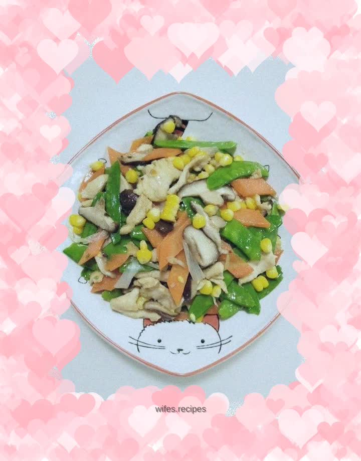 Stir-fried snow peas and corn kernels