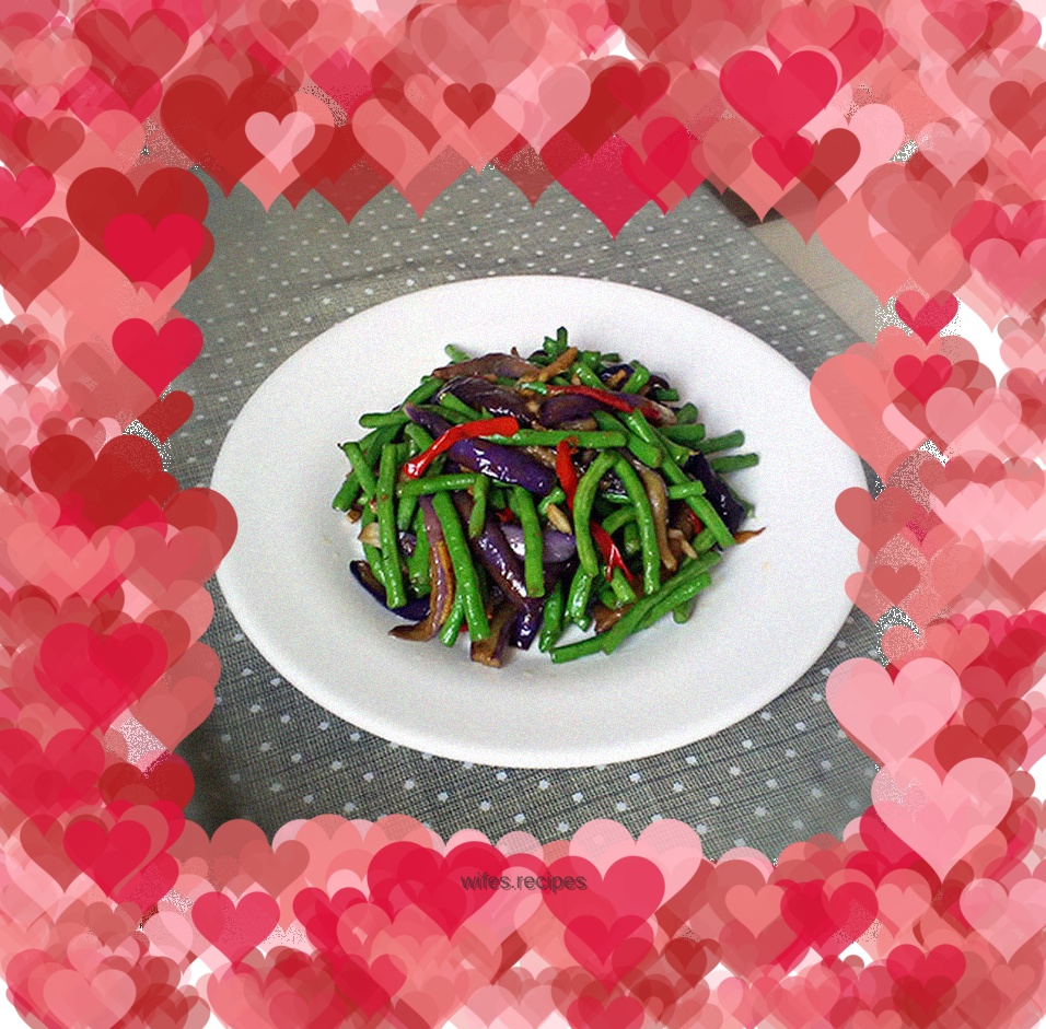 Quick home-cooked side dish with less oil ~ long bean roasted eggplant