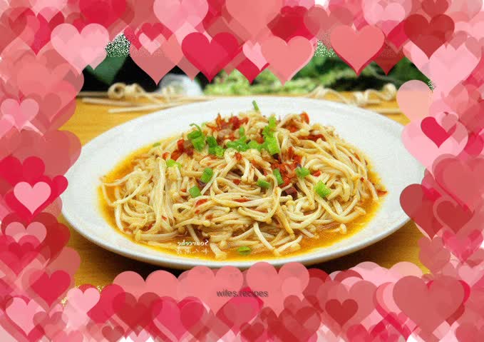 Stir-fried Enoki Mushrooms with Chopped Peppers