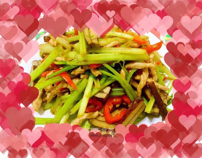 Stir-fried shredded pork with celery and dried beans