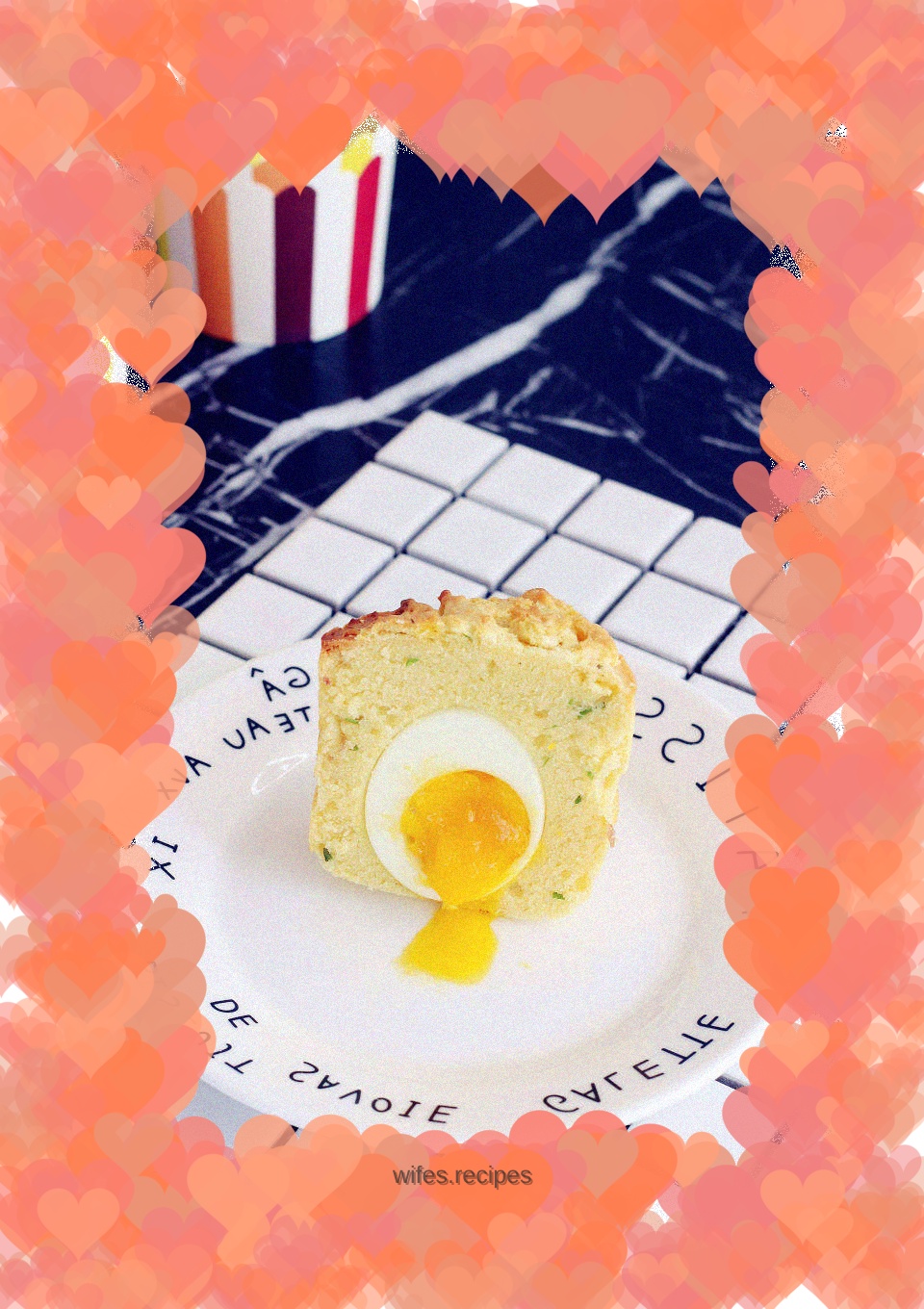 Soft-boiled egg, ham and salted muffins