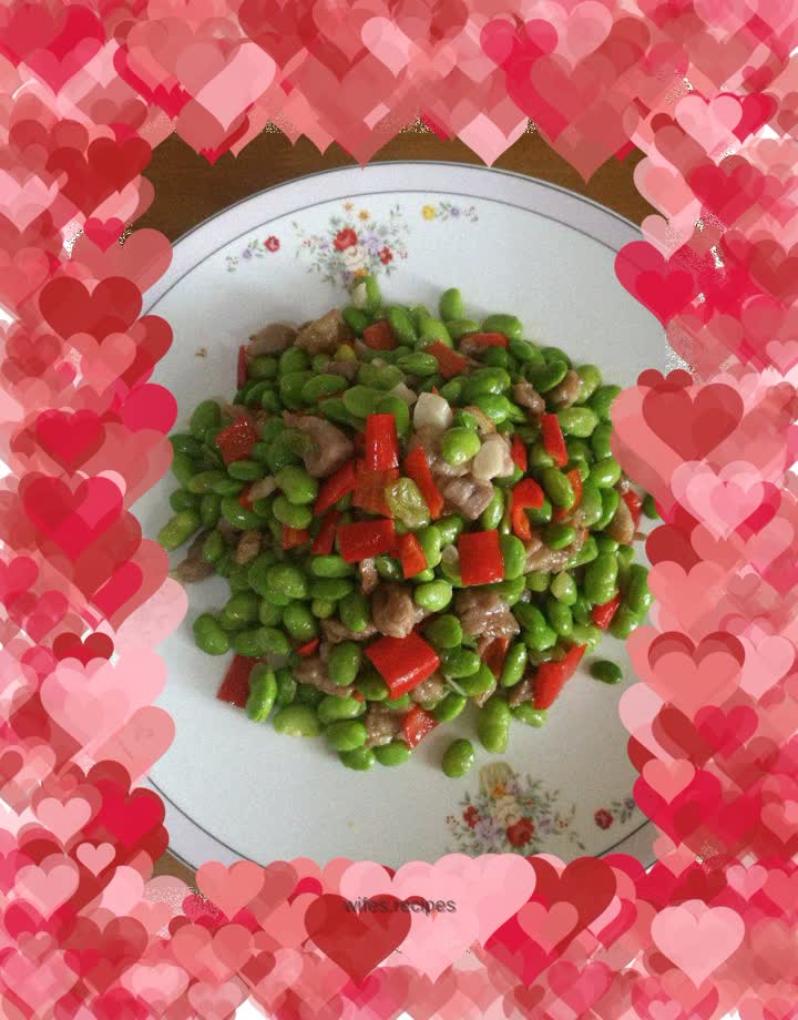Stir-fried edamame with diced pork