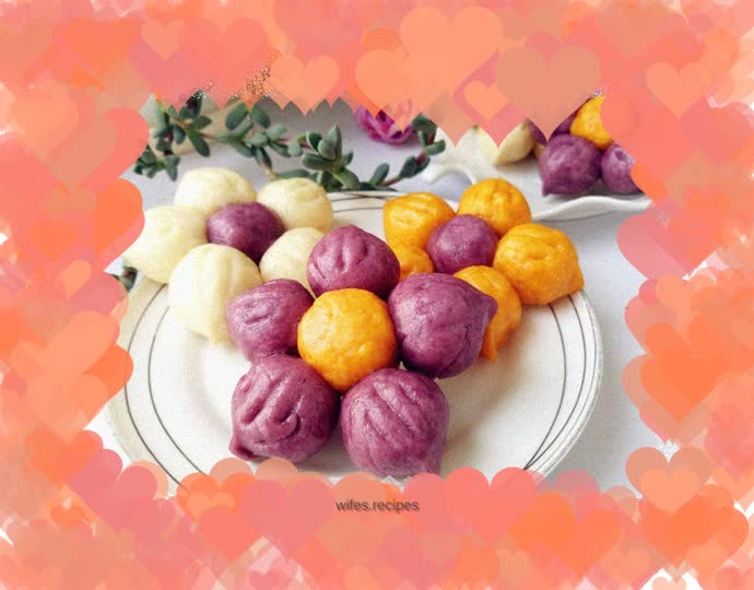 Pumpkin and Purple Sweet Potato Flower Steamed Buns