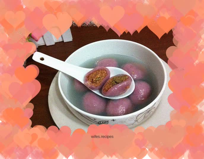 Walnut, sesame and purple sweet potato dumplings